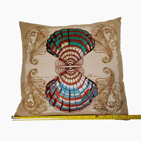 Decorative Coastal Seashell Throw Pillow, 16x16, Embroidered Linen Blend, Zipper - Picture 2 of 9